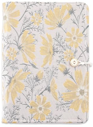 SUPERFINDINGS Classeur A5 à 6 anneaux Couverture Rechargeable Feuilles Mobiles Agenda Personnel avec Bouton Classeur Floral Jaune pour Agenda A5 inserts de Recharge (Sans Recharge)