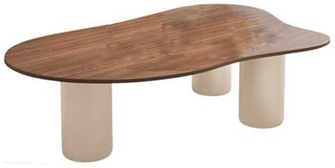 Table basse moderne du milieu du siècle en forme de nuage – Bois massif et contreplaqué, pieds robustes, coins arrondis, grand espace de rangement, finition noyer, table centrale élégante pour salon