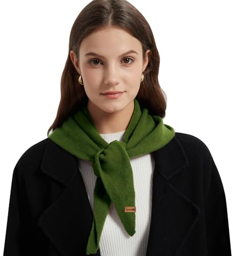 ACUSHLA 100% Merino Wool Triangle Scarf for Women Winter Neck Gaiter Warmer Knit Fashion Hooded Scarf Lightweight Soft Warm Neck Wrap for Ladies, 15.7'' X 47.2'', Green