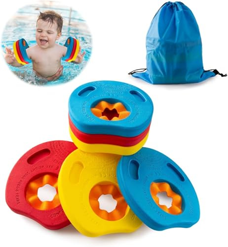 Swimming Discs for Children, 6 Pieces, Swimming Float Discs with Storage Bag, Arm Swimming Plate, EVA Round Dolphin Swimming Discs, Suitable for Boys and Girls Aged 3-6 Years to Learn to Swim