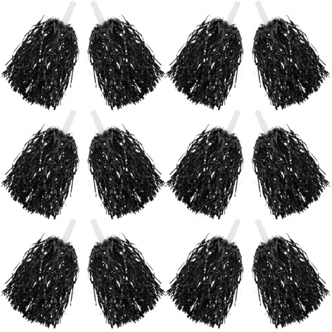 CLISPEED Lot de 12 Pompons de Cheerleading Légers Poignée Antidérapante Couleur Noire 20 G Accessoires Polyvalents pour Danse Sport Compétitions et Fêtes Scolaires
