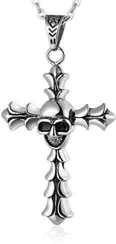 Bishilin Partnerkette Herren Kette Edelstahl Kreuz Totenkopf Anhänger Halsette Punk Silber
