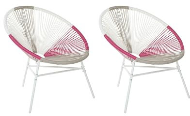 Beliani Gartenstuhl mexikanischer Stuhl weiß beige rosa 2er Set Rattanstuhl Acapulco