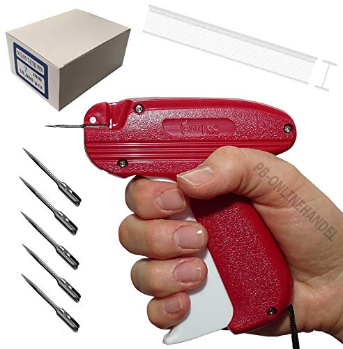 PB-Onlinehandel Etikettierpistole SF-08F Heavy Duty 7mm- Set 2: 5 Nadeln | SF-08F FEIN, 5 Ersatznadeln, Nylon T-End Fäden für Vorhänge und Falten