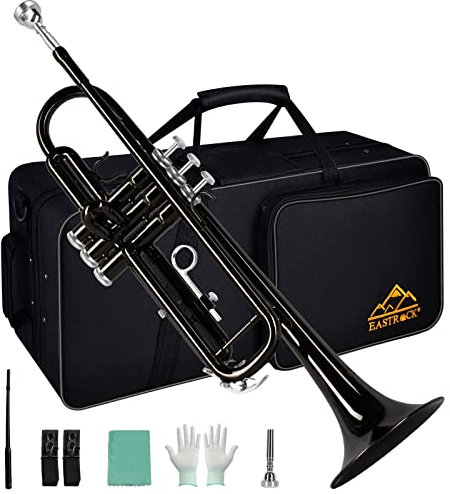 EASTROCK Bb Trumpet Standard Trumpet Set with Carrying Case,Gloves, 7C Mouthpiece and Cleaning Kit (Black)