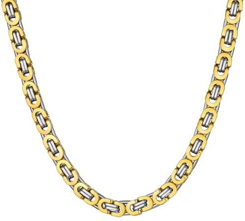 ChainsHouse Königskette für Herren Damen Halskette Edelstahl Plattenkette Byzantinische Kette 6/8/10MM Kaiser Kette Silber/Gold/Schwarz Herrenkette Halsreif Halsschmuck, Kettenlänge 46-76CM