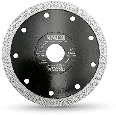 DT-DIATOOL Diamant Trennscheibe 125 mm Sägeblatt mit X Mesh Turbo für Porzellan Fliesen Marmor Keramik Granit