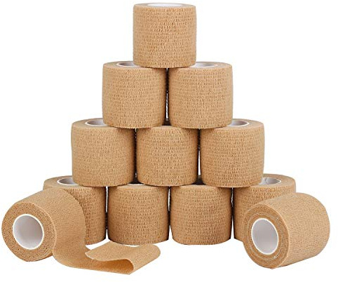 12 Pack Self Adherent Cohesive Wrap Bandages 2 Inches X 5 Yards,First Aid Tape, Elastic Self Adhesive Tape, Athletic, Sports wrap Tape, Bandage Wrap for Sports, Wrist, Skin Colour Athletic Tape