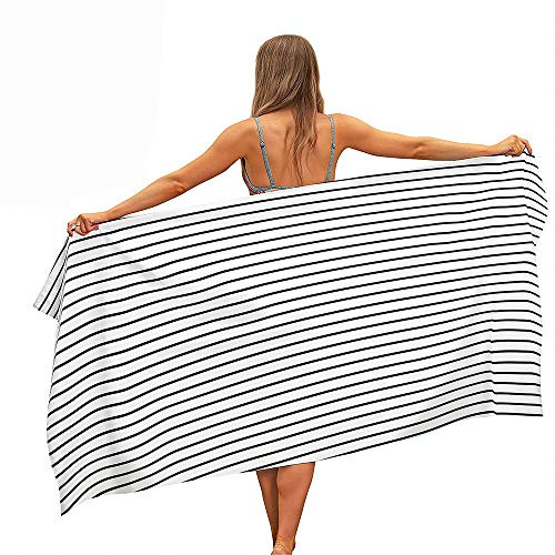 Surwin Strandhandtuch Mikrofaser, Sommer Strandtücher Leicht Schnelltrocknend Sand Proof Saugfähig Handtücher Handtuch für Strand Schwimmen, Streifen Drucken (Schwarze weiße Streifen,150x180cm)