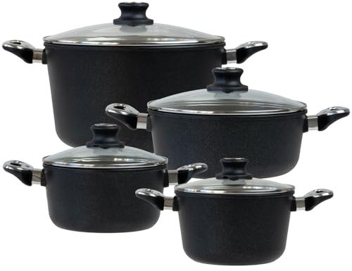 BAF Kochtopf Set 8-tlg. Bratentopf 20 cm + 24 cm, Kochtopf 20 cm & Suppentopf 28 cm - Topfset Aluguss beschichtet - ohne Induktion - Made in Germany