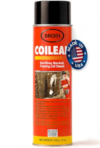 Brodi Coilean HVAC Coil Cleaner Foam, Commercial-Grade, Non-Acid Self-Rinse AC Coil Cleaner, Clinging Foam Digests Dirt, Lint & Grime, Deodorizes, Boosts Airflow, Safe On All Metals (Pack of 1)