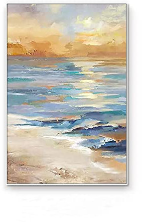 Acrylbilder Auf Leinwand Handgemalt, Bunte Textur Wellen Meer Himmel Strand Landschaft Abstrakte Moderne Rahmenlose Handgemalte Ölgemälde Auf Leinwand Für Familienwand Wohnzimmer Esszimmer