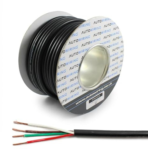 Automotive 4 Core Cable 12v 24v Thin Wall Multistrand Wire RED BROWN WHITE GREEN (0.75mm² 14Amps, 10 Meter Coil)