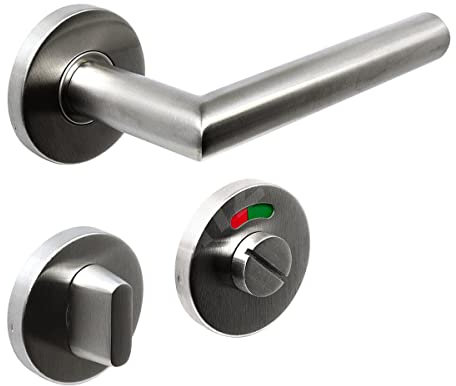 FELGNER set de poignées Como pour salle de bain & WC | Panneau de porte moderne et de haute qualité, garniture de poignée de porte, ferrure de porte, rosace pour portes intérieures | couleur argent