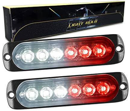 RIGIDON 2x 11cm 6 LED blanc rouge feu de freinage stroboscopique, 12V 24V | Sans contrôleur, barre lumineuse led, balise clignotante de sécurité, pour offroad véhicule voiture bateau remorque caravane
