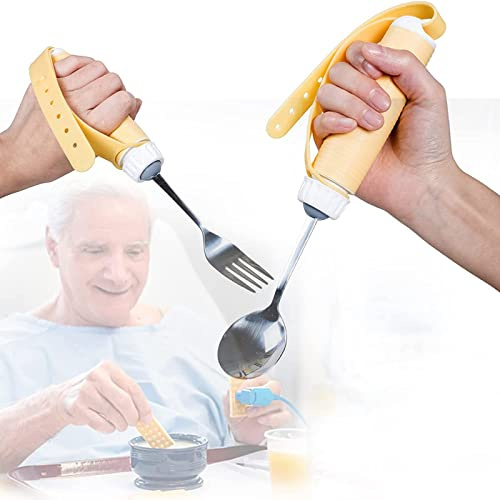 SXHMSAL Tenedor Y Cuchara para Cubiertos Antivibración - Utensilios para Cubiertos En Ángulo Giratorio De 360 ° Utensilios Curvos De Acero Inoxidable, para Temblores En Manos Artritis Parkinson