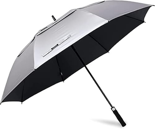 G4Free 47 Inch UV Protection Golf Umbrella Auto Open Vented Double Canopy Oversize Extra Large Windproof Sun Rain Umbrellas (Silver/Black)