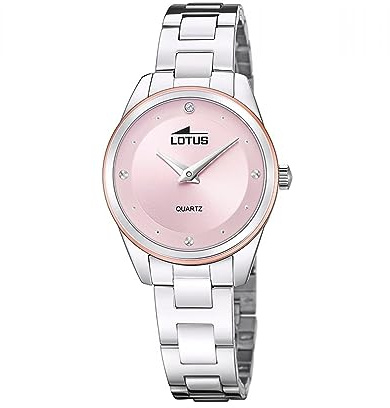 LOTUS Reloj Mujer Analógico de Acero Inoxidable 316l Plateado | Movimiento de Cuarzo, Cristal Mineral de Alta Resistencia, Resistente al Agua 5 ATM 18795/3, Trendy