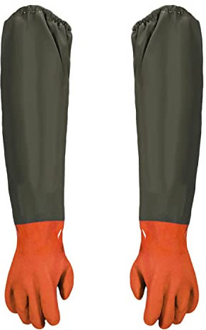 sinzau Teichreinigungshandschuhe, ein langer Abschnitt von Sicherheitsarbeitshandschuhen, 74 cm, Orange