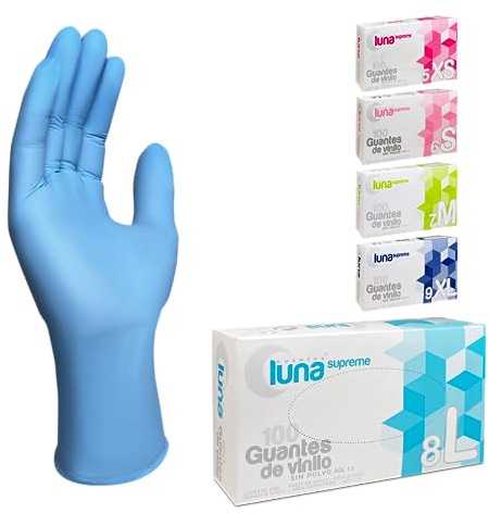 MUNTRADE Guantes Vinilo Talla L 100 unidades | Guantes Desechables Azules Sin Polvo y Sin Látex