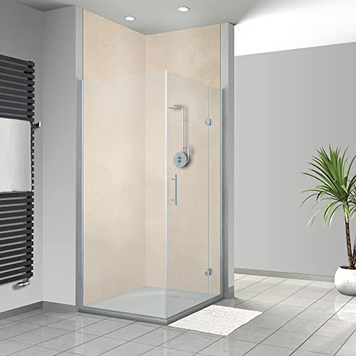 WANDFREUDE individuelle Duschrückwand Aluverbundplatte auf Maß (2 Stück - Kalkstein-Marmor - Premium Brillant Lack) – Dusche Wandverkleidung Duschwandverkleidung Duschrückwände