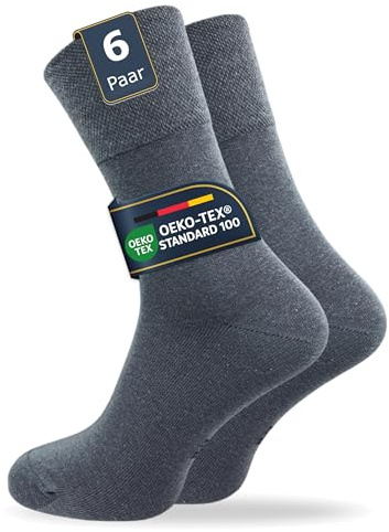 GAWILO Herrstrumpor (6-pack) utan gummitryck | extra bred komfortlinning | affärer och fritid, Mörkgrå, 39-42 EU