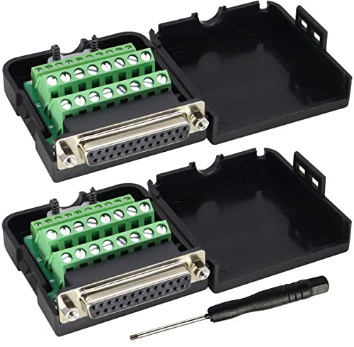AAOTOKK D-SUB DB25 Weiblich Anschlus Lange Schraube 2 Reihen 25-Poliger lötloser Serieller Anschluss mit Gehäuse und Schrauben zum Anschlussstecker Signalmodul(2-Stücke/Weiblich-Con Tuerca)