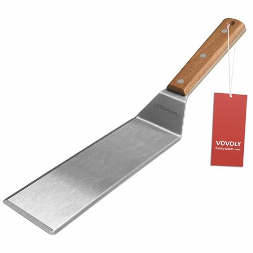Espátula de metal de acero inoxidable, espátula de parrilla de 3 x 6 pulgadas de largo, espátula para hamburguesas – Aleta para panqueques, espátula para barbacoa y espátula de parrilla superior