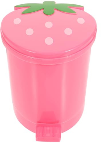 Zerodeko Mini Mülleimer Kinderzimmer Rosa Klein mit Deckel 16cm | Kleiner Kunststoff Papierkorb mit Step On Öffnung für Schreibtisch, Kinderzimmer, Bad, Küche und Kosmetiktisch