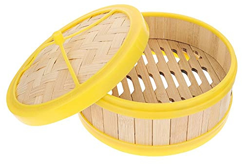 Leadigol Vaporera de bambú, Cesta de Vapor de Bambú con Tapa para Cocinar al Vapor, Cesta de Madera de 4.5 Pulgadas, Multiusos para Bollos al Vapor, Dim Sum, Verduras, Pescado, Apilable, Eficiente
