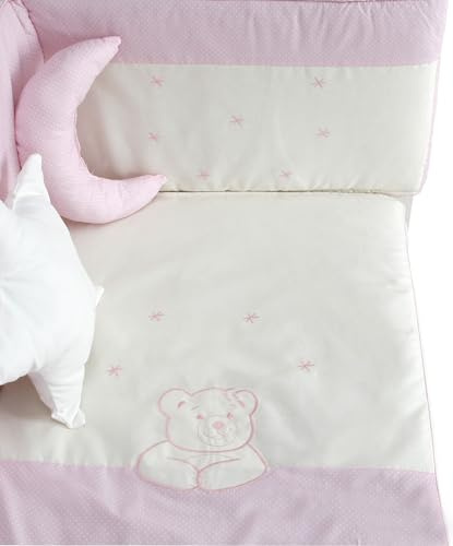 Genérico Edredón + Chichonera + Doble Cojín Decorativo Desenfundable para Cuna estándar 60x120cm Topitos (Rosa)