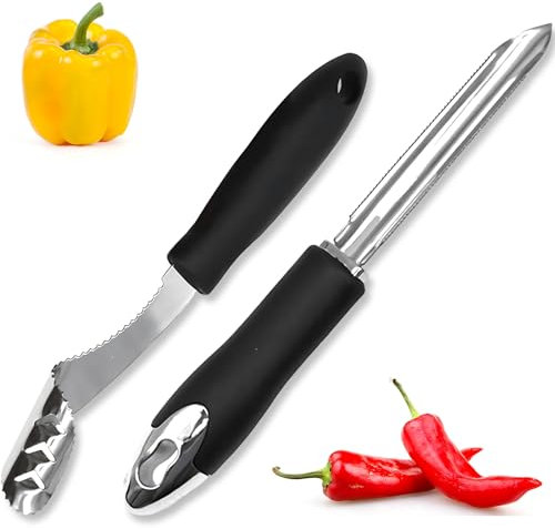 2Pcs Pepper Corer, Set of 2 Stainless Steel Chili Corer Remover - Pepper Seed Corers for Jalapenos, Chili, Bell Peppers, Durable and Easy to Use Core Removing Design Efficient Kitchen Gadget