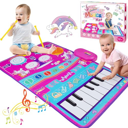 Unicorn Musical Toys for 1 2 Year Old Girls, 3 in 1 Unicorn Mat Girls Gifts for 1 2 Year Old Girls, 1 2 Year Old Girls Gifts, 1st Birthday Gifts for Girls Toys Christmas Xmas Gifts for Kids Girls