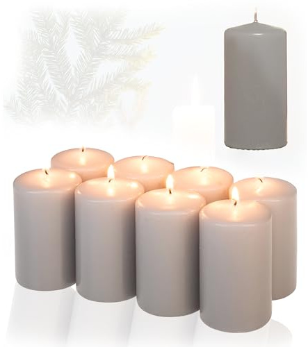 Candelo 8er Set Premium Stumpenkerzen Weihnachten Ambiente Kerzen -Grau – 5,8cm x 12cm -Advent Kerze Weihnachtsdekoration - Weihnachtskerzen