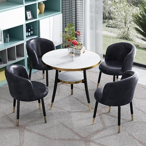 Esstisch Mit 4 StüHlen,Rundes Esszimmertisch-Set Für 4 Personen,Besprechungstisch Mit Stühlen,Konferenztisch,Einfacher Runder Holztisch Mit Metallbeine Und 4 Lederstühle,For Esszimmer,Wohnzimmer ( Col