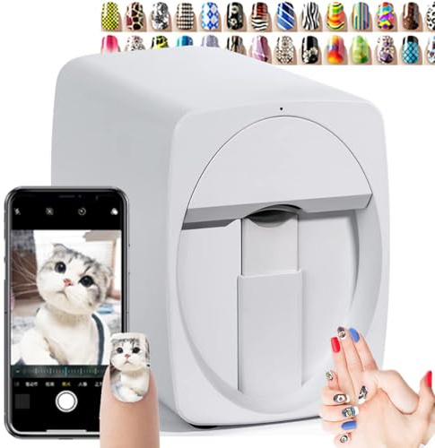 Nail Art Printer, 3D Smart Automatic Nail Printer Machine, Support WiFi/DIY/Usb, Multifunction Portable Mobile Nail Painting Machine for Kid/Nail Studio/Manicurist/Nail Lovers,White