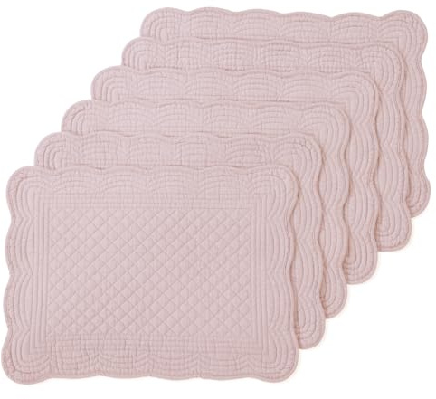 MABOZOO Gesteppte Tischsets aus 100% Baumwolle, waschbar, für Küche und Esstisch, rechteckig, rosa, 6 Stück (Rosa, 6)