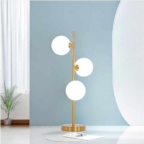 Kovalmax® Lampada da tavolo terra 3 sfere sfera in PVC (non vetro) bianco stelo G9 lume bronzo d33