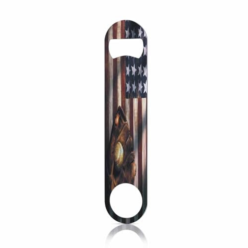 TASDANA Baseball Gloves Stainless Steel Bottle Opener Vintage American Flag Baseball League Equipment Grunge Glove Flat Beer Bottle Opener Keychain for Home Kitchen Bar Restaurant Party Birthday Gift