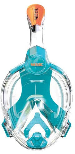 SEAC AMICA, Maschera Integrale da Snorkeling per adulti e bambini dai 6 anni in su, facciale in polimero anallergico senza ftalati, acquamarina/arancione, JUNIOR