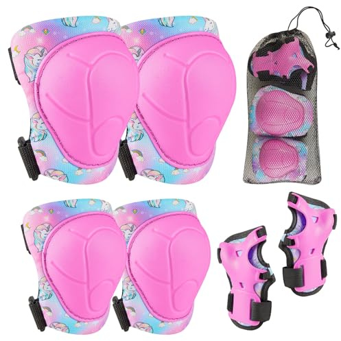 MHJY Protection Roller Enfant Fille Genouillère Coudières Protège-Poignets Garçons Protege Genoux Equipement de Protectio pour Velo Skateboard Trotinette Patinage 3-8 Ans