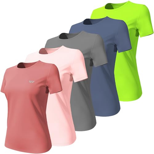 Wulibike 3 or 5er Pack Sportshirt Damen Funktionsshirt Stretch Schnelltrocknend Activewear Atmungsaktiv Laufshirt Kurzarm Fitness Wandershirt UPF 50+ Sonnenschutz Top