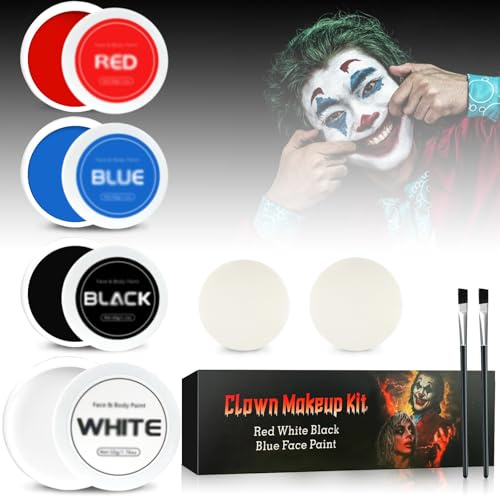Halloween Clown Makeup Kit: Joker Makeup Blue Red White Black Face Paint - Professional Face Paint Make-up for Halloween Stage Cosplay Clown Sfx Makeup