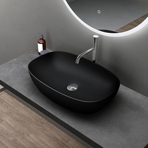 doporro Aufsatzwaschbecken Keramik Gäste-WC Waschbecken 60cm matt schwarz | Nano-Versiegelung mit Lotuseffekt, Waschschlae Handwaschbecken moderne Optik für Waschplatz, Brüssel104