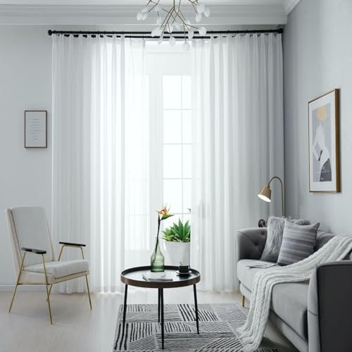 Beydodo Vorhänge Weiß 2er Set mit Haken, Gardinen für Schienensystem Modern Einfarbig 102x183CM Gardinenschals Halbtransparent für Wohnzimmer Schlafzimmer Küche