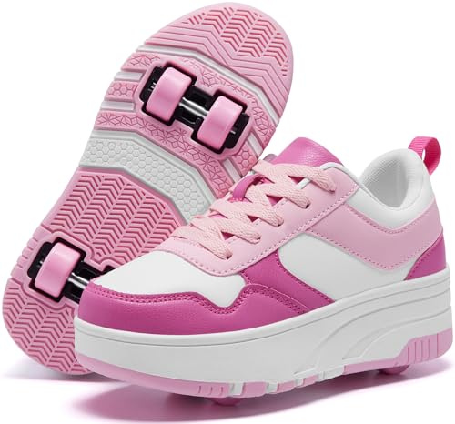 ANEFUN Chaussures avec Roues pour Garçons et Filles, Patins de Patinage pour Enfants, Patins à Roulettes avec 4 Roues Amovibles, Confort Sportif en Plein Air pour Enfants, 22 EU