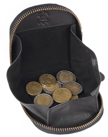 Benthill Mini Porte-Monnaie en Cuir Véritable avec Fermeture Éclair pour Femme & Homme - Color:Noir