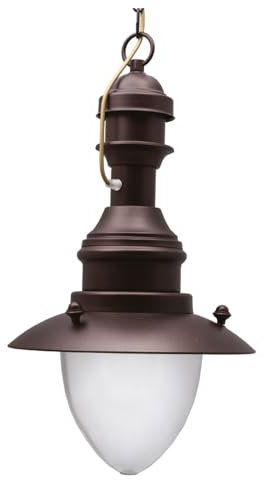 Hängeleuchte außen Glas Messing massiv H: max. 90 cm rund Ø 20 cm IP43 Rostbraun Antik E27 Maritim Pendelleuchte Garten Vordach Außenleuchte