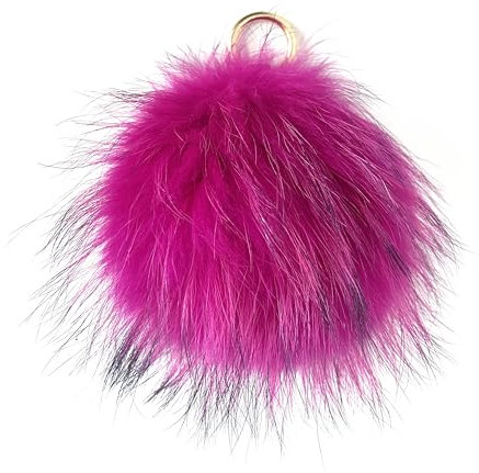 FISH IN THE SEA - Echtfell - Bommel - Deep Pink mit silbernen oder goldenen Schlüsselring - XL - 15-17cm - Premium - Fellbommel - Echtpelz - Pelzbommel - Taschenanhänger - Schlüsselanhänger