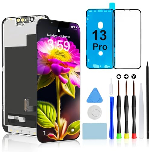 Écran Pour iPhone 13 Pro LCD FHD 6,1 Kit Remplacement Tactile Numériseur | Écran COF Full HD, Tactile Fluide, Face ID, Compatible lunettes, Inclus Outils Précis,Verre Protecteur et Joint Étanche